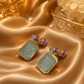 18k Gold Vermeil Green Beryl & Natural Purple Diamond Earrings