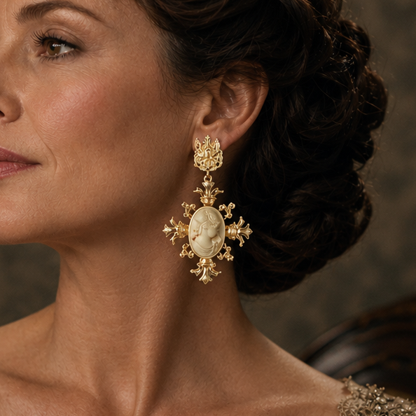 Boucles d'oreilles mode vintage de style baroque.