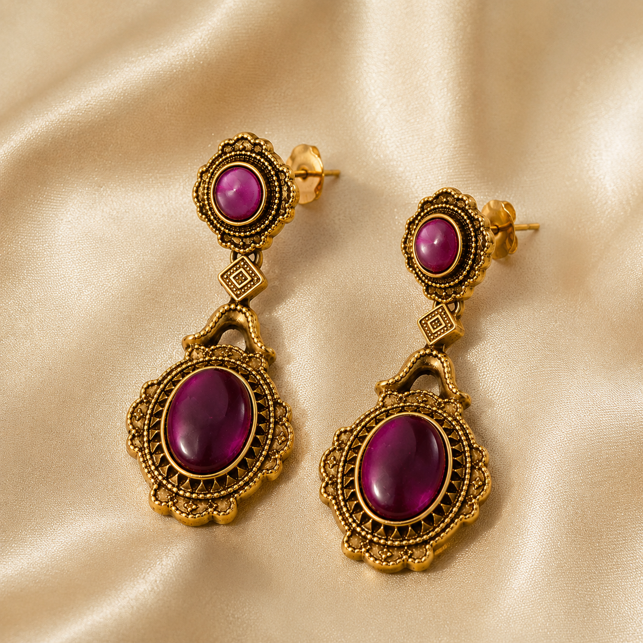 Antique Gold Plated Purple Brass Earrings