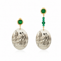 Boucles d'oreilles en argent plaqué or 24 carats et aiguille en agate peinte à la main