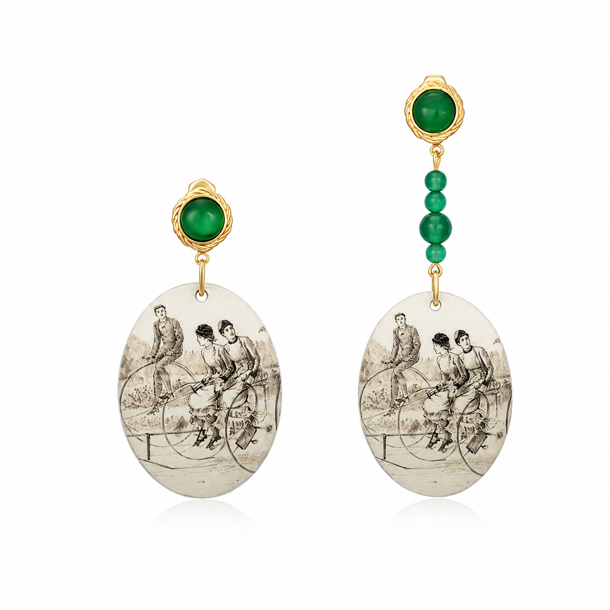 24k Gold plated Silver needle Agate handpainted Earrings