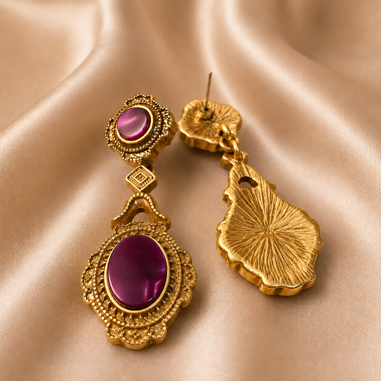 Antique Gold Plated Purple Brass Earrings
