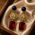 Vintage Natural Lapis Lazuli Old Brass Earrings