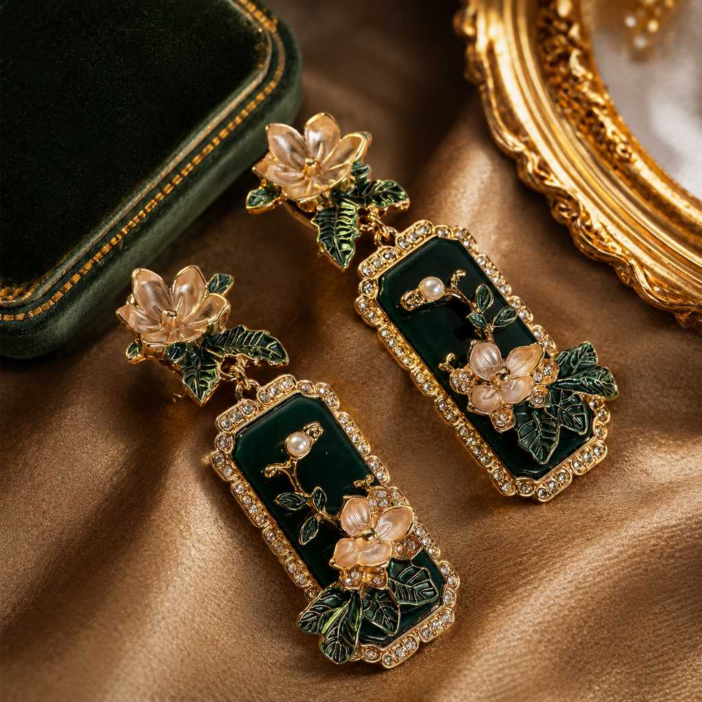 Longues boucles d'oreilles en émail or 18 carats