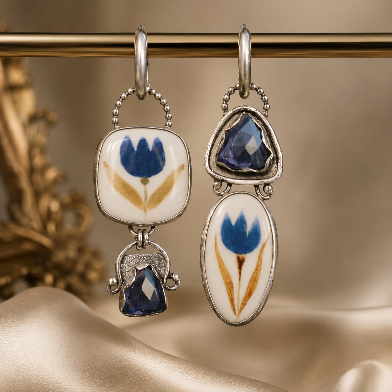 Asymmetrical Enamel Earrings