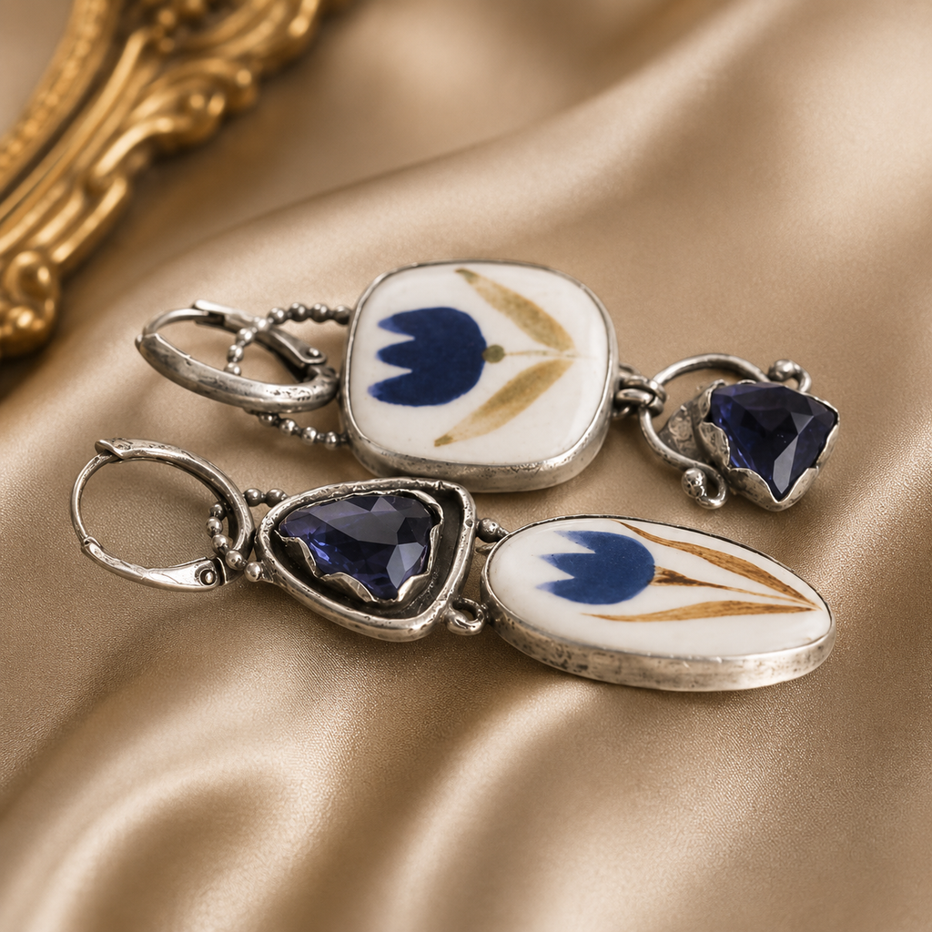 Asymmetrical Enamel Earrings