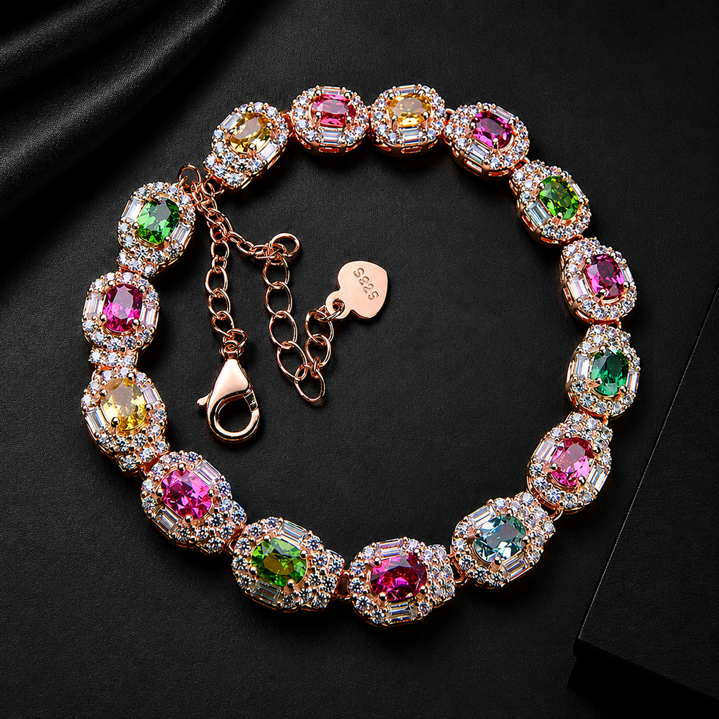 18k Rose gold Vermeil Inlaid Tourmaline Bracelet