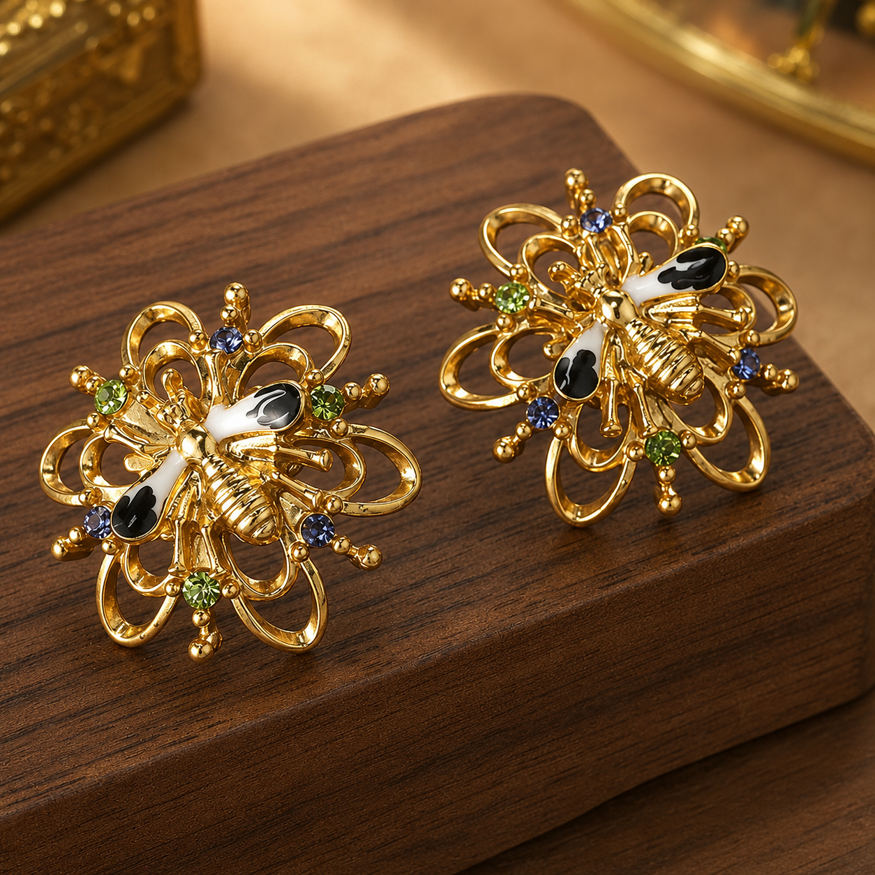 Vintage Gold Bee Earrings