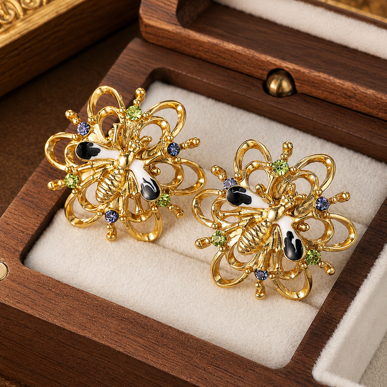 Vintage Gold Bee Earrings