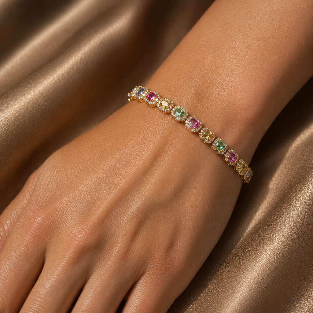 18k Rose gold Vermeil Inlaid Tourmaline Bracelet