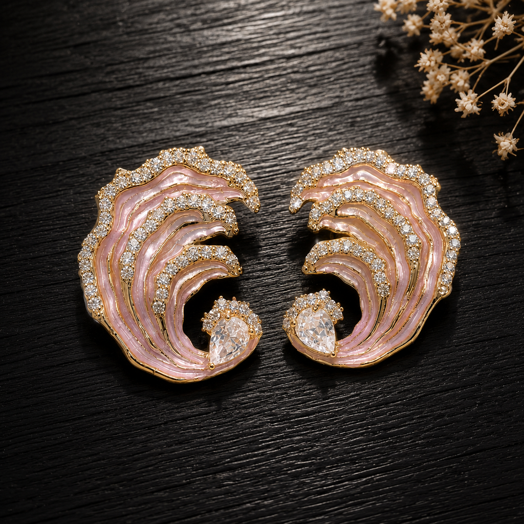Boucles d'oreilles en émail « Vagues de la mer » plaquées or 18 carats