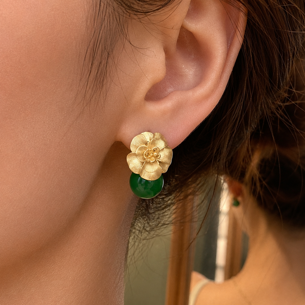 14k gold plated copper Jade Retro Earrings