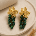 Boucles d'oreilles en laiton plaqué or 18 carats, motif grappe, faites à la main avec aiguille en argent