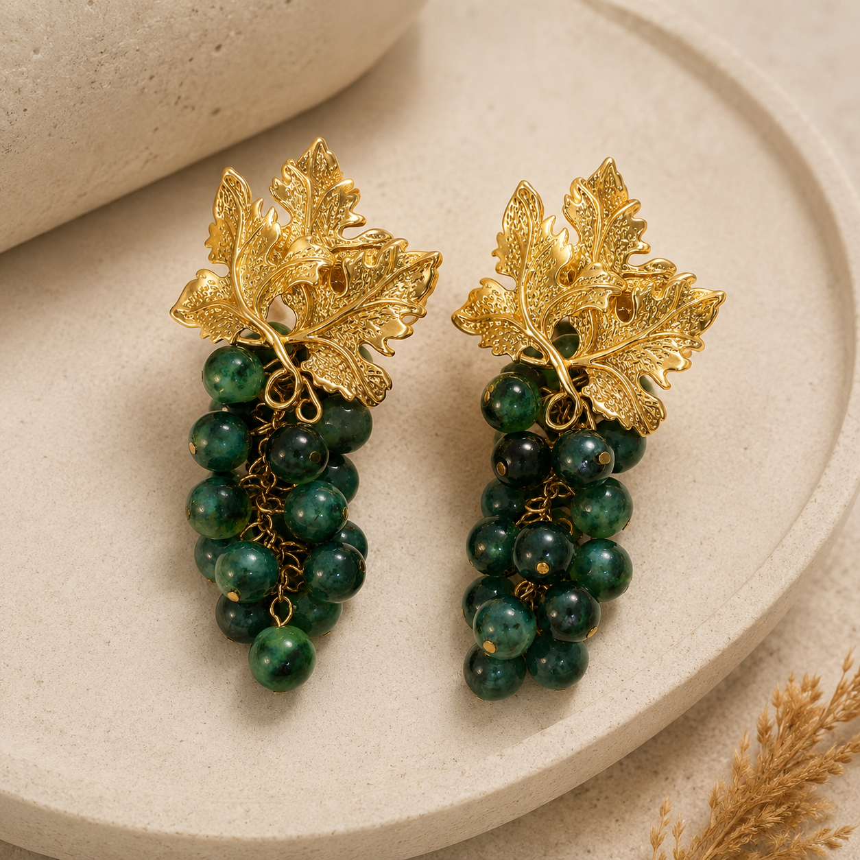 18k Gold Brass Grape Handmade Silver Needle Earrings