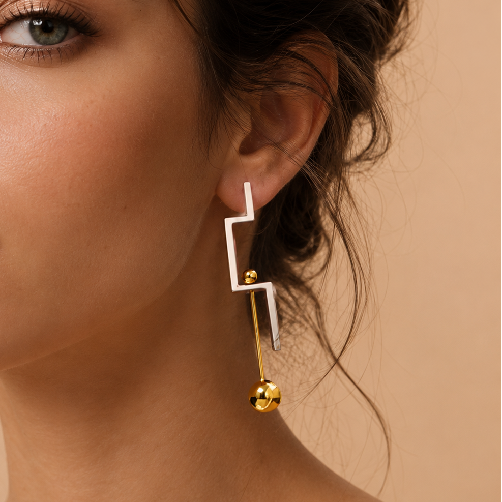 18K Gold Plated Titanium Steel Two-tone Earrings