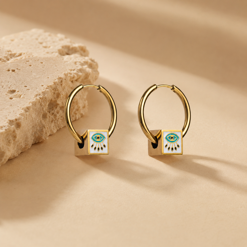 Boucles d'oreilles cube en émail acier inoxydable