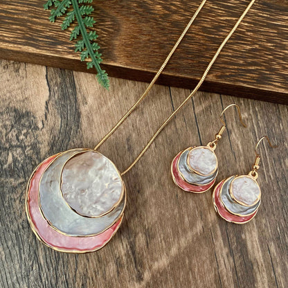 Color Painting Oil Three-layer Ring Hollow Pendant Earrings And Necklace Set