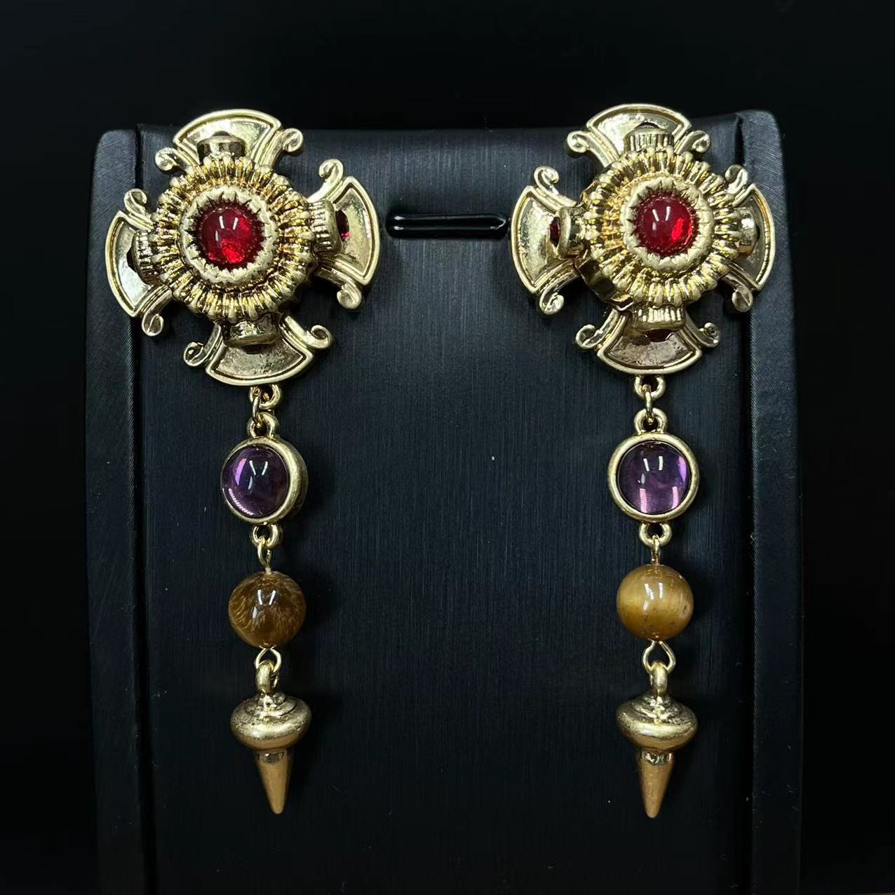 Western Retro Tigereye Long Earrings