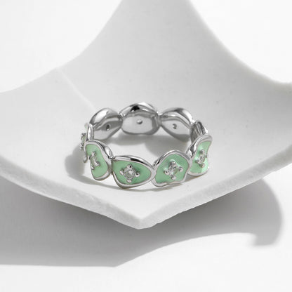 S925 Sterling Silver Design Advanced Irregular Diamond Mint Green Drop Glaze Ring