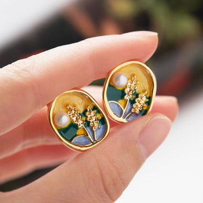 Vintage Oil Painting Enamel Glaze Painted Earrings