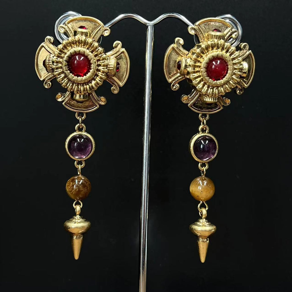 Boucles d'oreilles longues de style baroque rétro fabriquées à la main