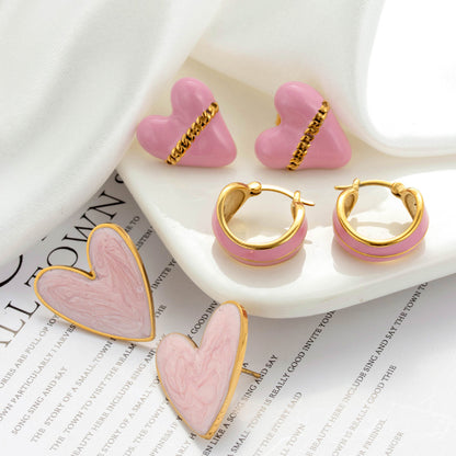 Titanium Steel Oil Painting Heart-shaped Round Stainless Steel Earrings