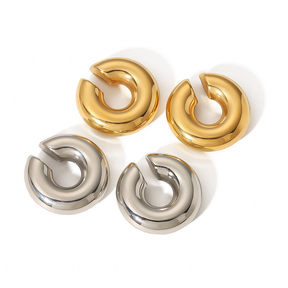 Thick Cylindrical Hollow Tube Titanium Steel Earrings