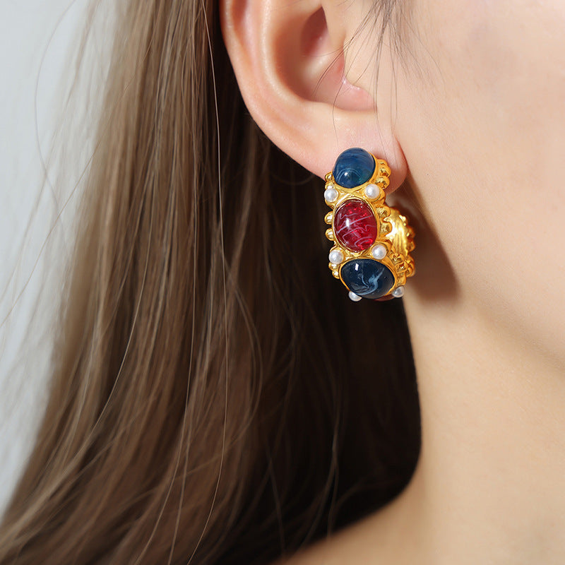 Titanium Steel Gold-plated Inlaid Earrings