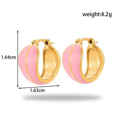 Titanium Steel Oil Painting Heart-shaped Round Stainless Steel Earrings