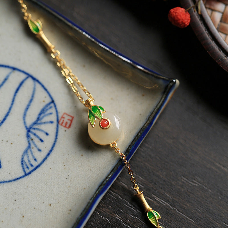 18k Gold Vermeil Hetian Jade  Enamel Hand Painted Bracelet