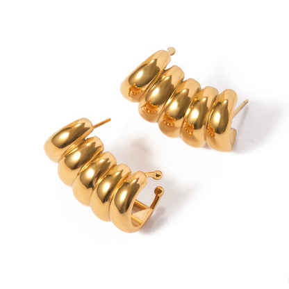 18k Gold Stainless Steel Striped Hollow Earrings