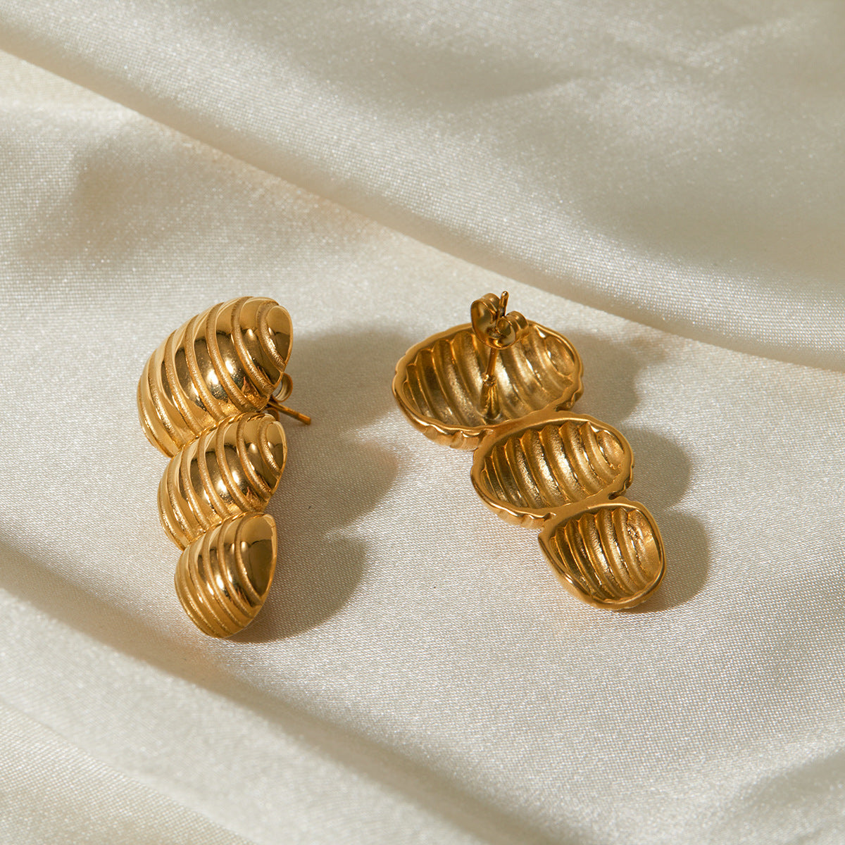 Female Stainless Steel Peanut Striped Earrings