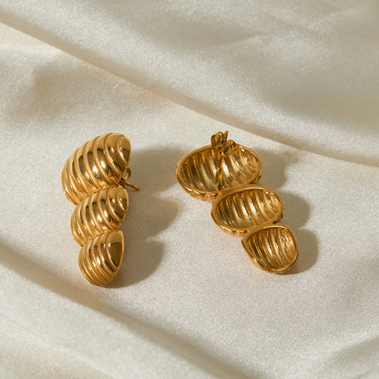 Female Stainless Steel Peanut Striped Earrings