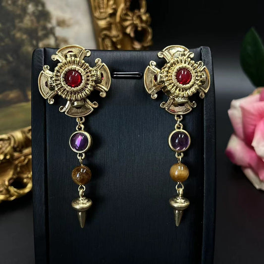 Western Retro Tigereye Long Earrings