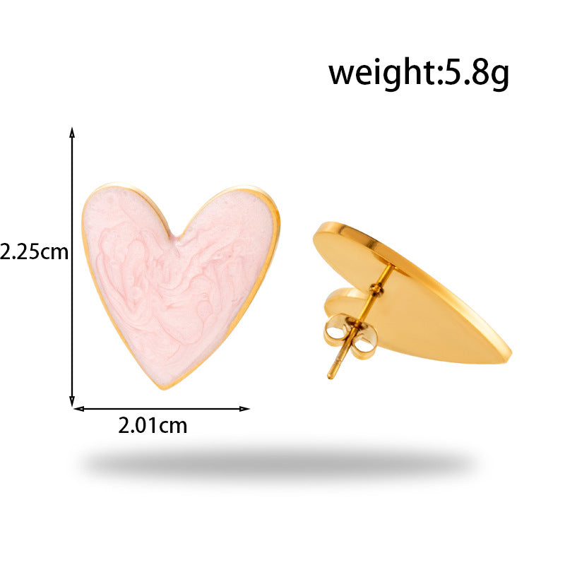 Titanium Steel Oil Painting Heart-shaped Round Stainless Steel Earrings