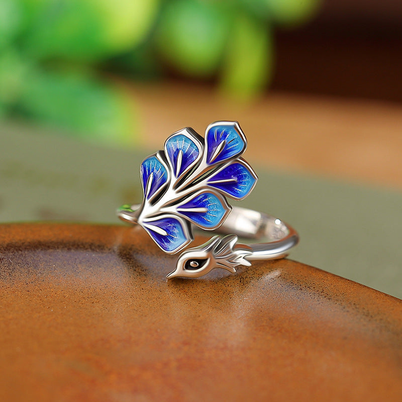Vintage Cloisonne Enamel Peacock Adjustable Ring
