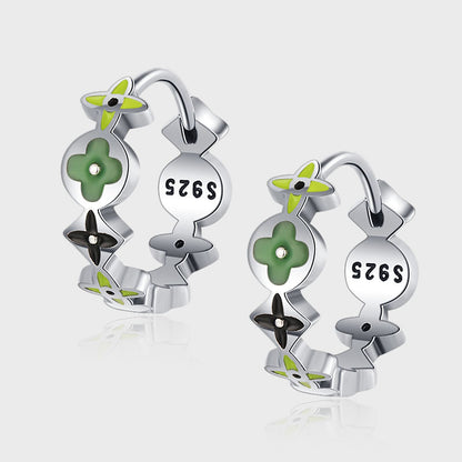 S925 Sterling Silver Clover Enamel Earrings Feminine Colorful Drop Glazed Old Bone Flower