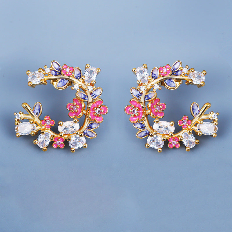 Enamel Drops Butterfly Flower Earrings