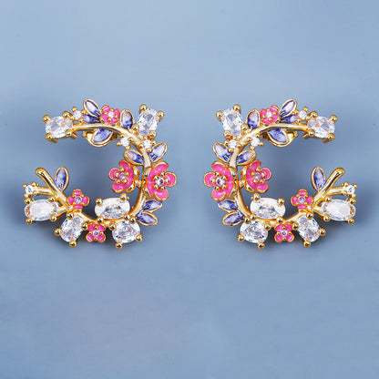 Boucles d'oreilles en émail avec gouttes et fleurs de papillon pour femmes