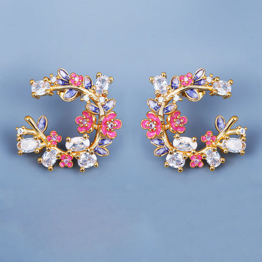 Enamel Drops Butterfly Flower Earrings For Ladies