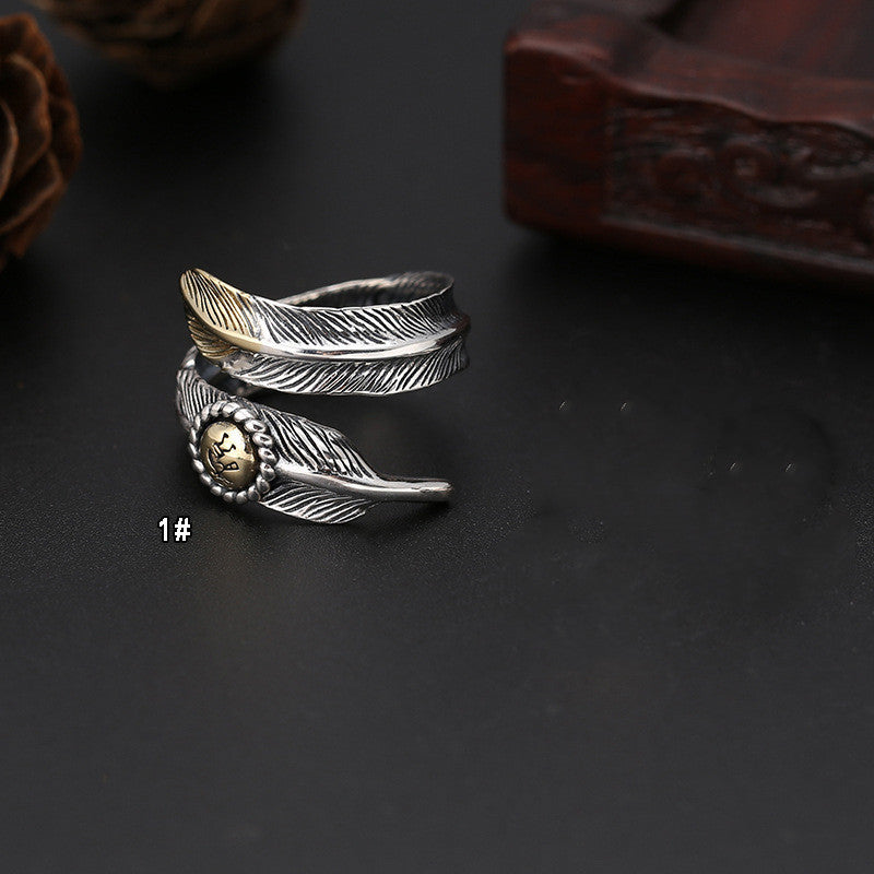 S925 Sterling Silver Ring Indian Feather