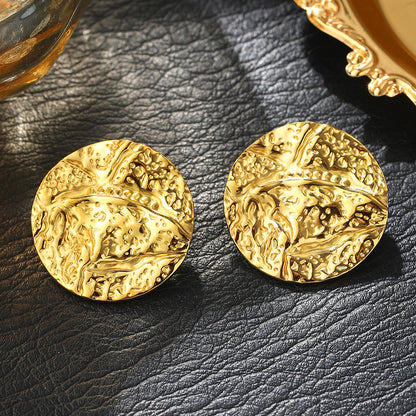 18K Gold Stainless Steel Plated Round Earrings