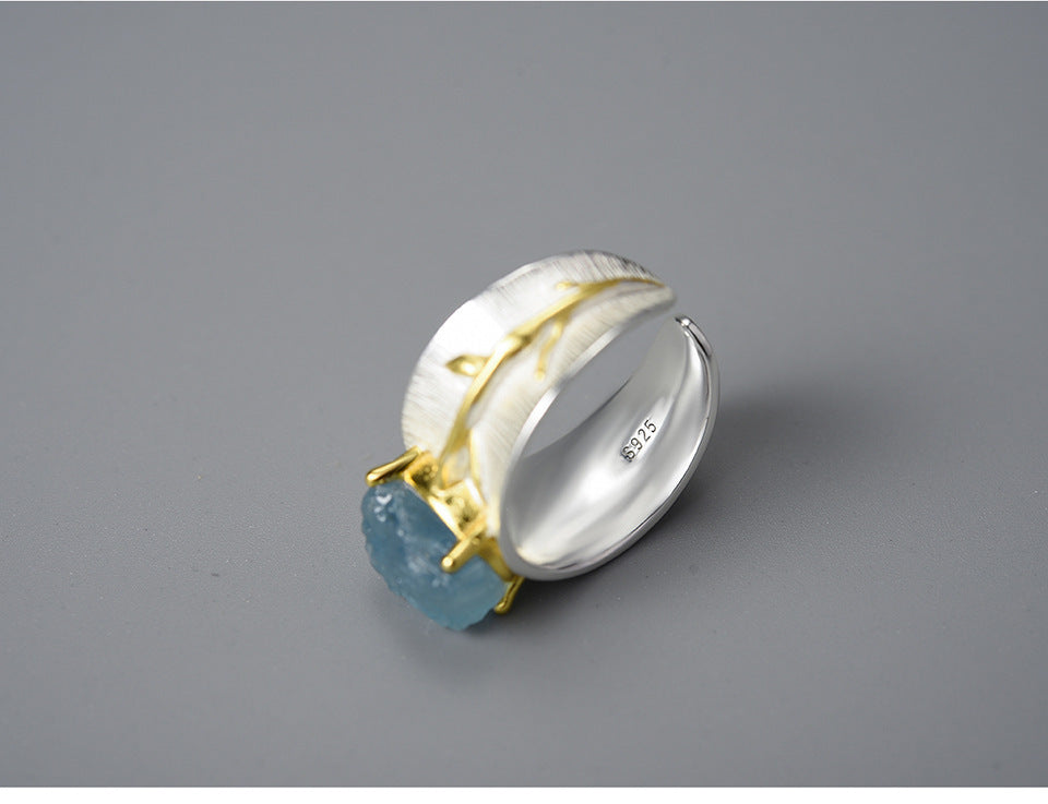 Bague aigue-marine à longues feuilles S925