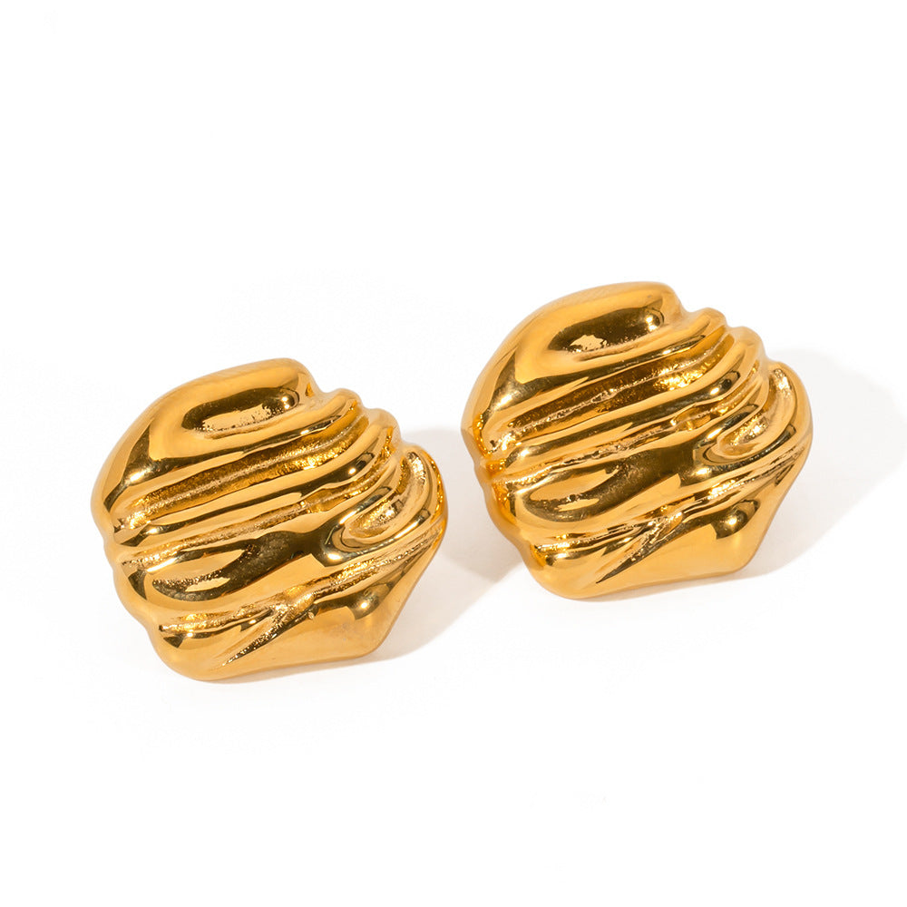 18k Gold Plated Stainless Steel Rock Texture Earrings