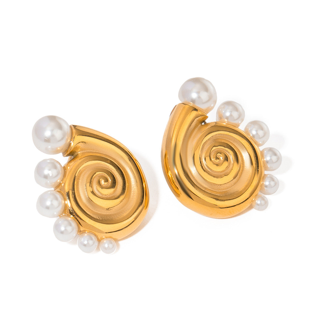 18K Gold Stainless Steel Conch Sticky Pearl Earrings