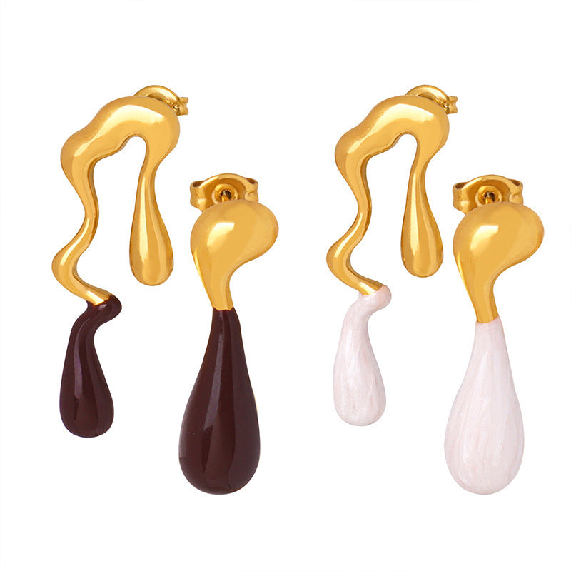 Asymmetric Oil drip Water Droplet Titanium Steel Earrings