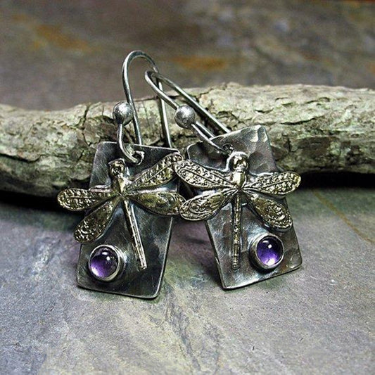 Alloy Retro Gem Dragonfly Earrings