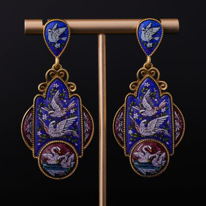 Gold plated Enamel Retro Court Earrings