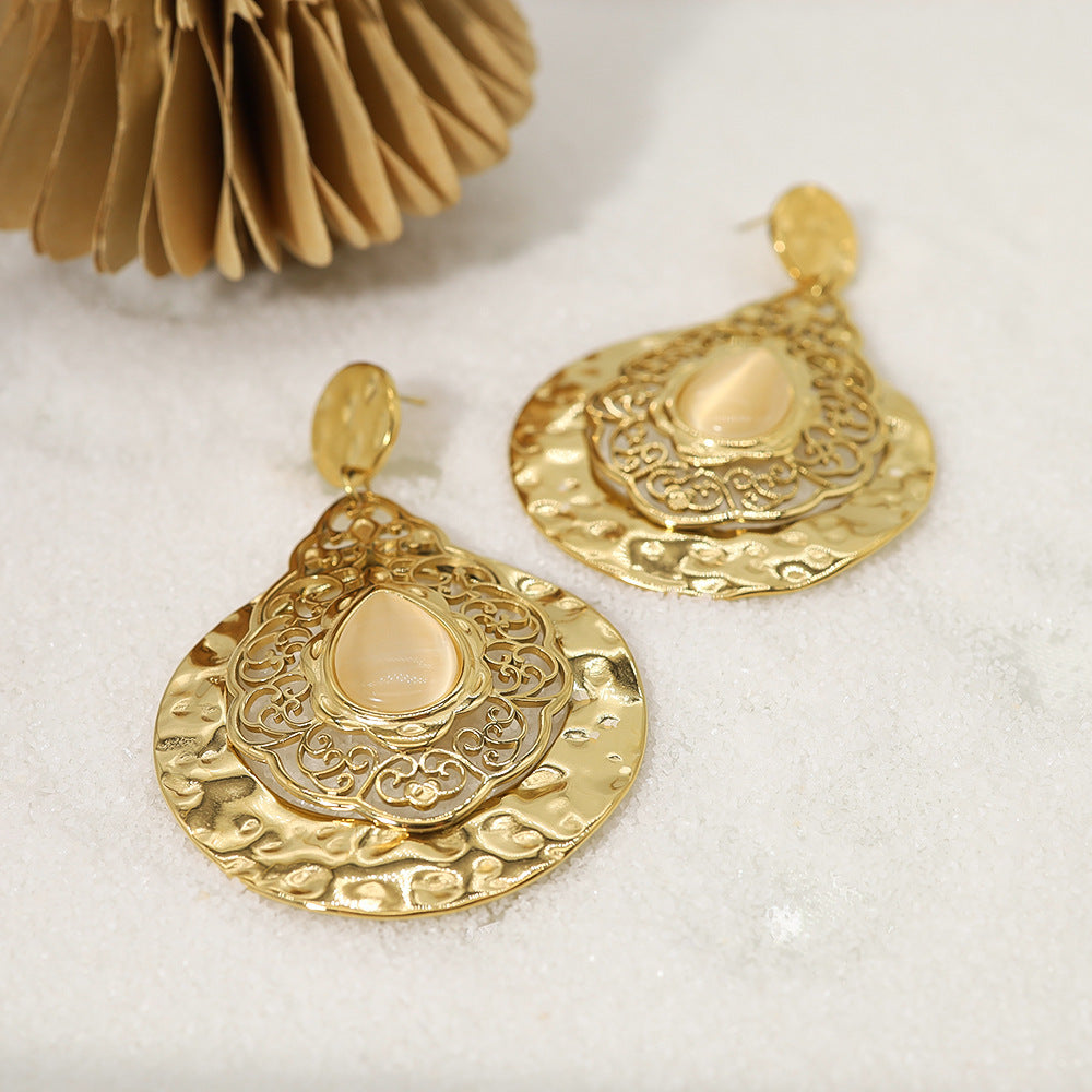 French Carved Baroque Titanium Steel Earrings