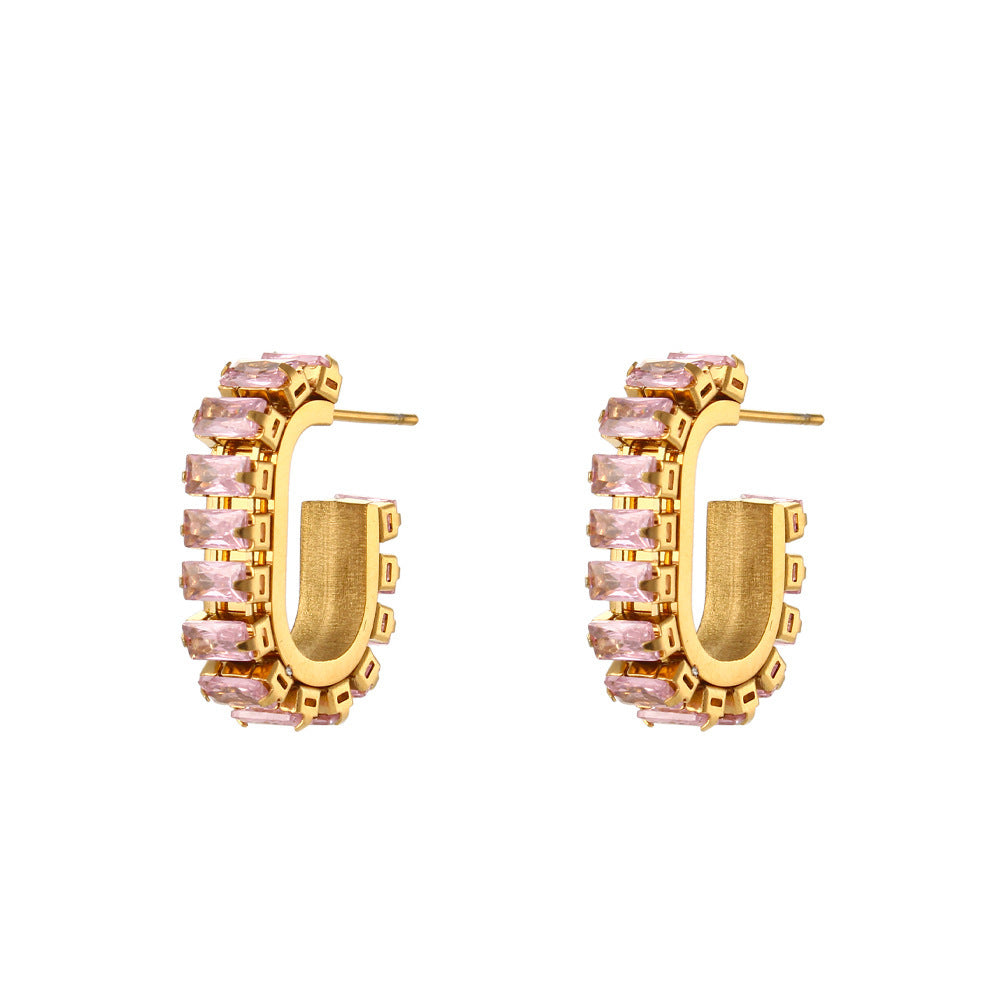 Boucles d'oreilles en acier inoxydable et zircon